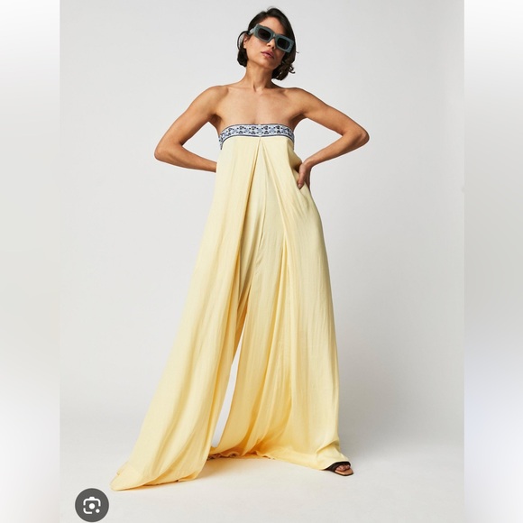 Free People Pants - Free People Yellow Strapless Jumpsuit size Small